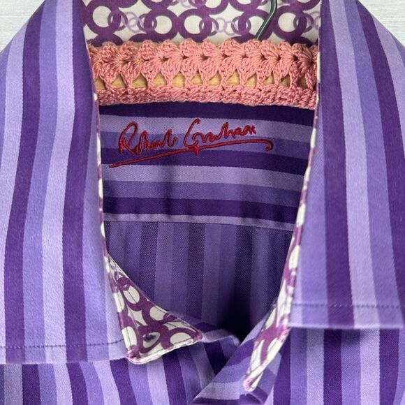 Robert Graham Contrasting Collar & Cuffs Striped Cotton Button Down Shirt - Picture 6 of 8